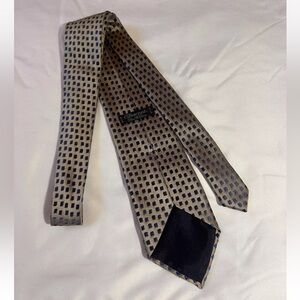 Charvet Place Vendome Silk Tie Navy Blue Silver Tan Squares Classic Business